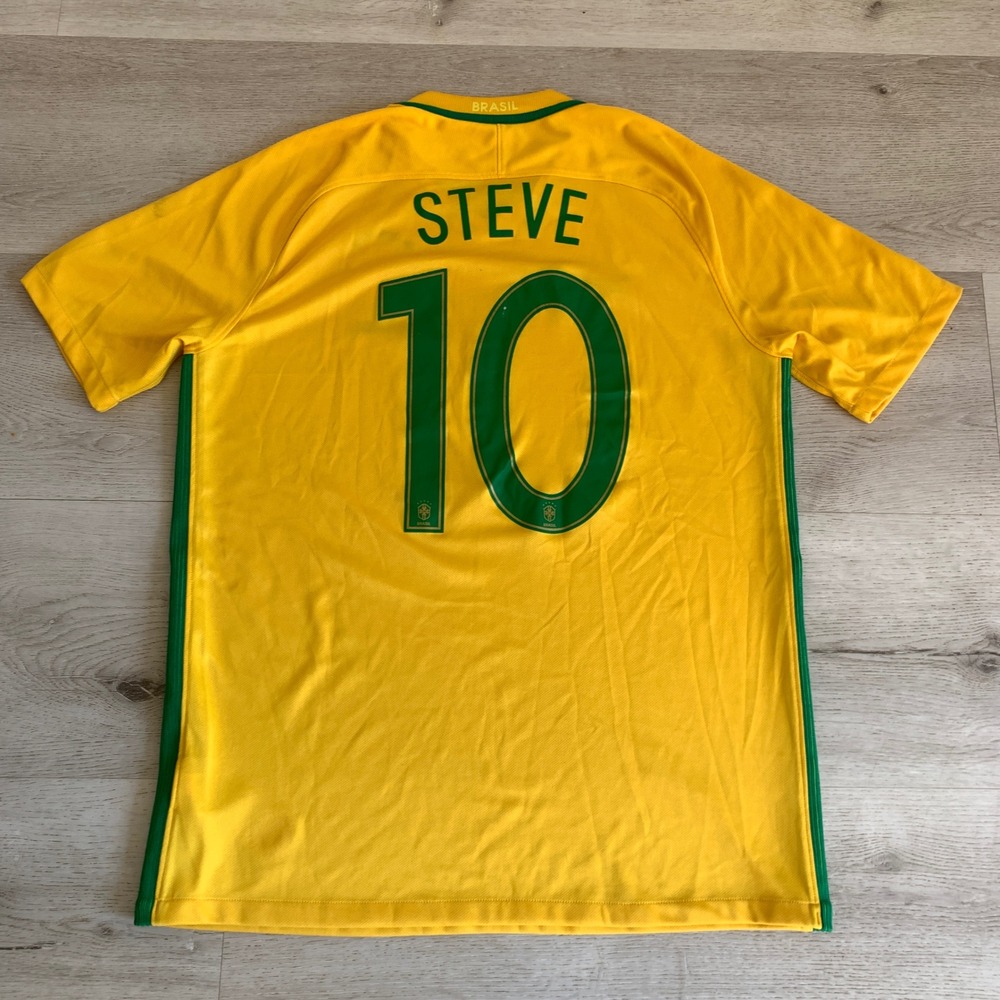 Nike Brazil Soccer Jersey Mens Large Yellow 2016 Authentic Dri-FIT Steve 10 CBF